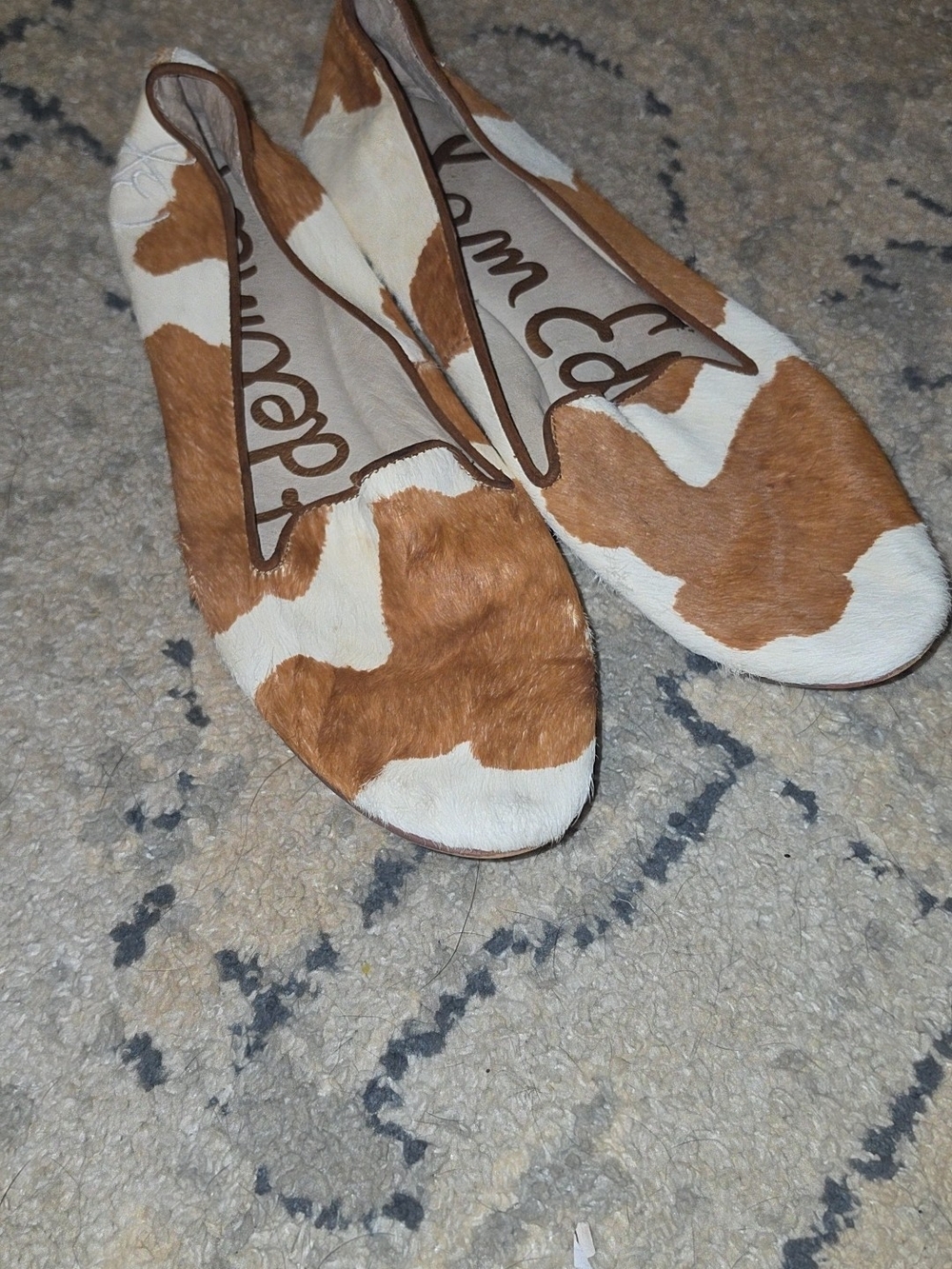 Sam Edelman Tan & White Cowhide Ballet Flats